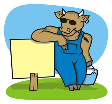A cool cattle carrying milk with a sign ready to pass your message.