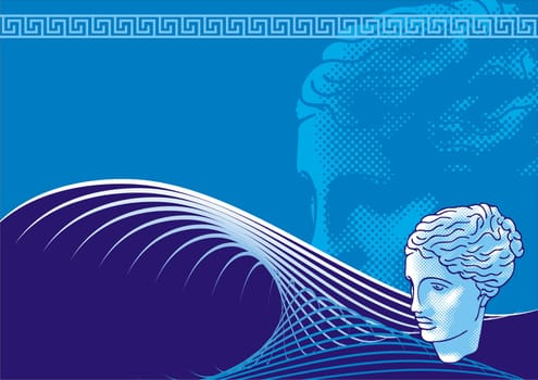 Venus head in blue background. Great for presentations or a page layout.