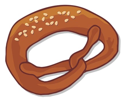 Baked pretzel with sesame seeds.