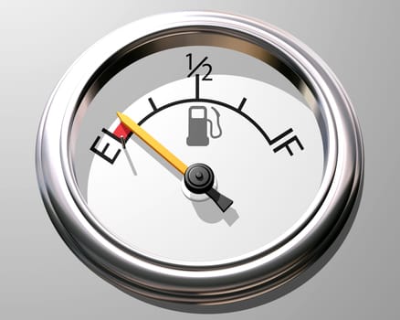 Illustration of a fuel gauge with the needle close to empty