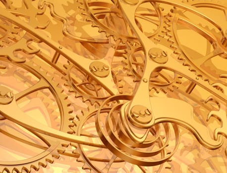 Illustration of a golden background using precision engineered cogs and gears