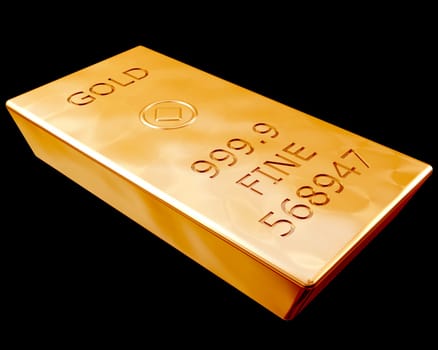 Single bar of pure gold isolated on a black background