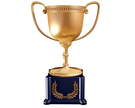 Illustration of a highly polished gold trophy with gold laurel wreath on plinth