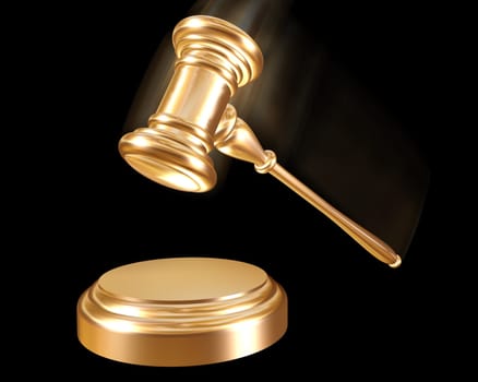 A golden gavel striking down on a block