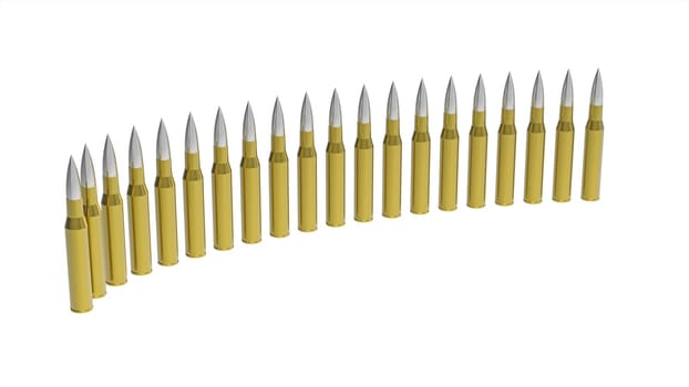 Bullets in a line isolated on white background 3d render
