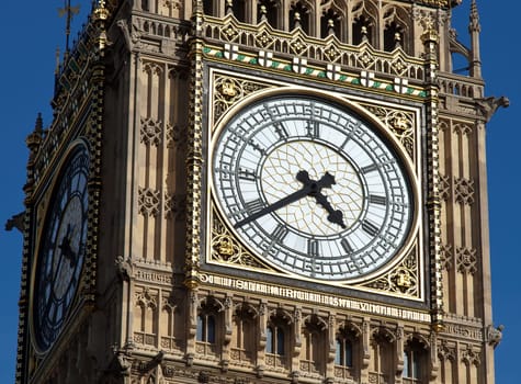 Detail of the clock at Big Ben, London