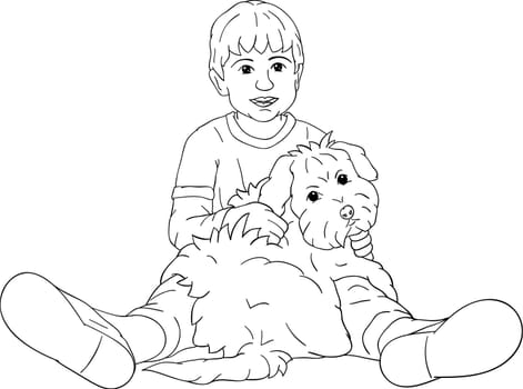 vector - happy little boy playing with his puppy