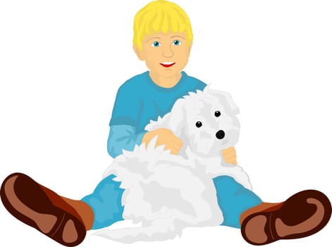 vector - happy little boy playing with his puppy