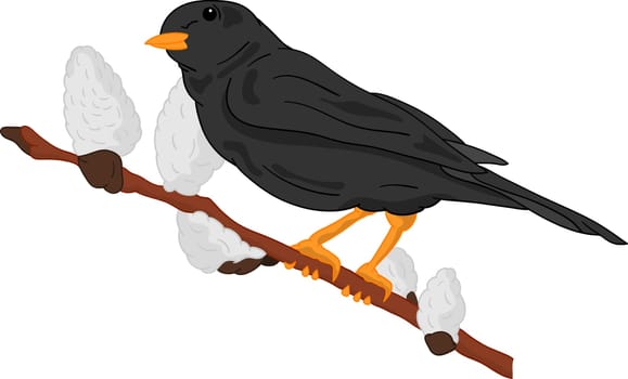 vector - spring time - bird on branch