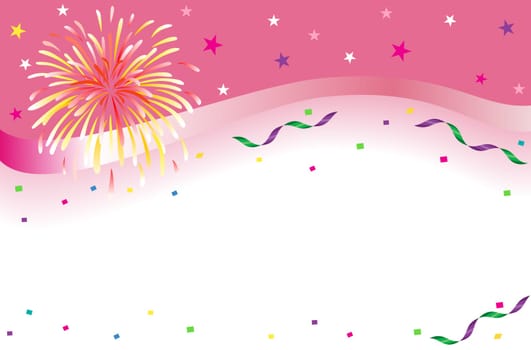 Celebrations and party banner with sparkling fireworks and colorful confetti. Isolated over white background with room for your text.