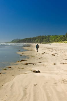 Hikers walking on Long Beach in Pacific Rim National park, Canada