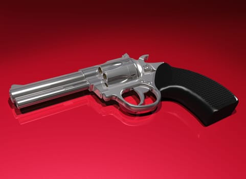 Illustration of revolver on a shiny red surface
