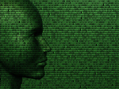 Illustration of a face made up of binary computer code