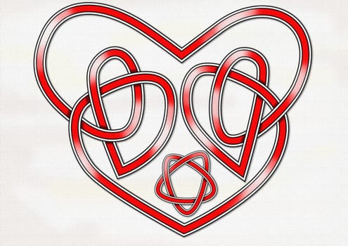 An original Celtic knot in the form of a heart and interlocking hearts