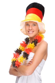 Studio shot of a female football fan