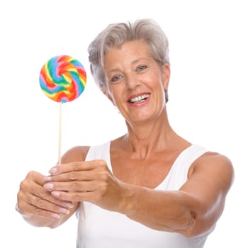 Studio shot of an active and happy senior woman