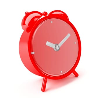 Shiny red alarm clock isolated on white background