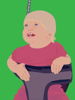 Happy baby is sitting on the swing