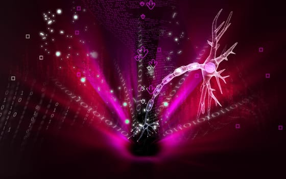 Digital illustration of neuron in colour background