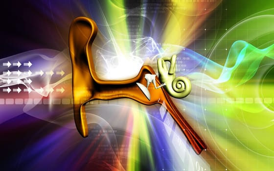 Digital illustration of ear in colour background