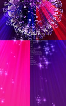 Digital illustration of influenza virus in colour background