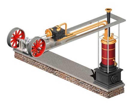 Original illustration of a steampunk engine and boiler