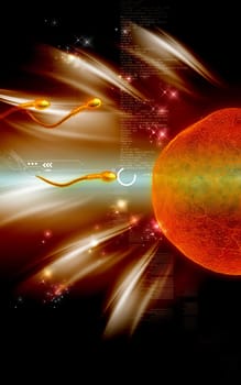 Digital illustration of sperm in colour background