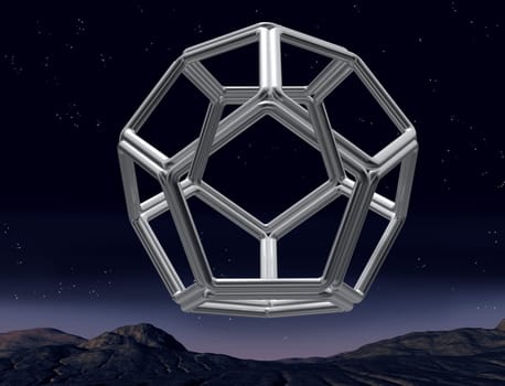 Original illustration of an impossible dodecahedron in the night sky