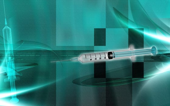 Digital illustration of syringe in colour background