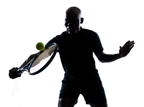 man african afro american playing tennis player backhand, on studio isolated on white background