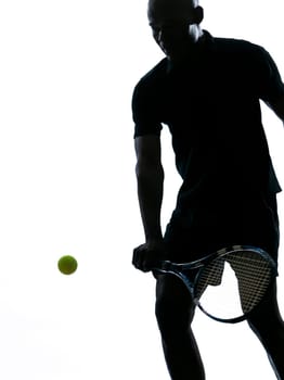 man african afro american playing tennis player backhand, on studio isolated on white background