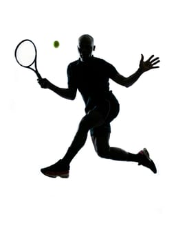 man african afro american playing tennis player forehand on studio isolated on white background