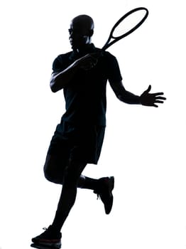 man african afro american playing tennis player forehand on studio isolated on white background