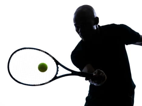 man african afro american playing tennis player forehand on studio isolated on white background
