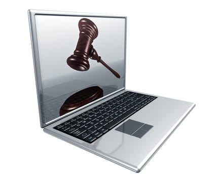 A laptop with a gavel on the screen representing Internet auctions