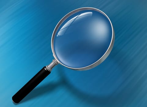 Illustration of a magnifying glass over a blue background