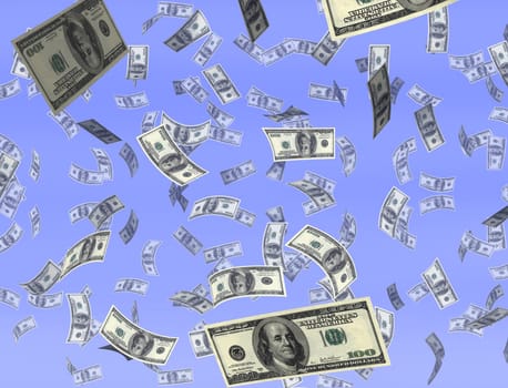 Illustration of banknotes falling from the sky
