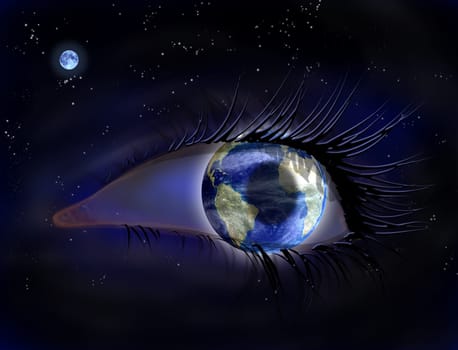 Surreal illustration of an earth eye in space