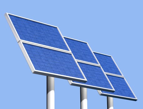 Illustration of a group of solar panels on a clear sunny day
