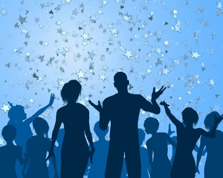Group of people silhouetted at a cool party