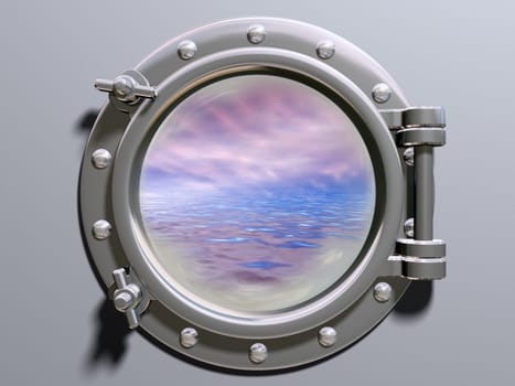 Ship porthole looking out to a dreamlike horizon