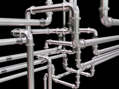 Illustration of a maze of industrial pipes