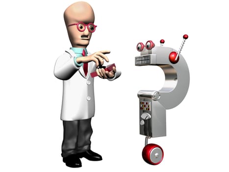 Isolated illustration of a professor demonstrating his invention