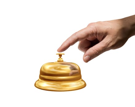 Isolated illustration of a man ringing a reception bell