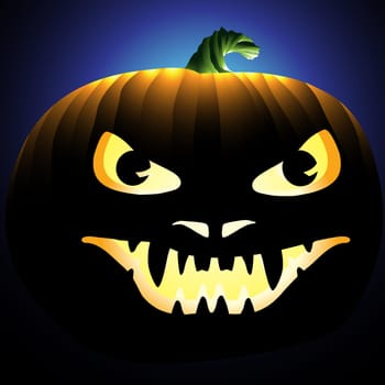 Illustration of a scary face carved into a pumpkin