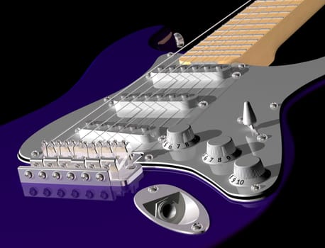 Illustration of a purple electric guitar close up