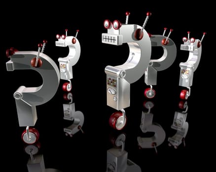 Illustration of robot question marks running around