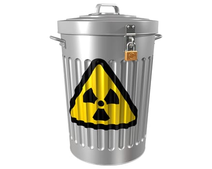 Illustration of a traditional trashcan containing radioactive waste