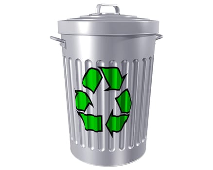 Illustration of a traditional trashcan with a reminder to recycle