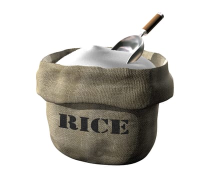 Isolated illustration of an open sack containing rice